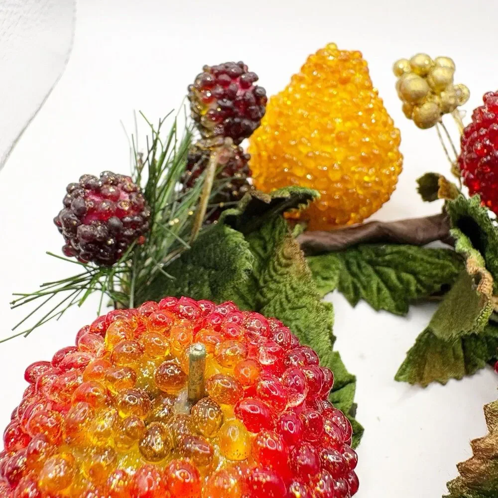 Vintage Beaded Frosted Fruit Candle Ring Christmas Decor Sparkling Holidays